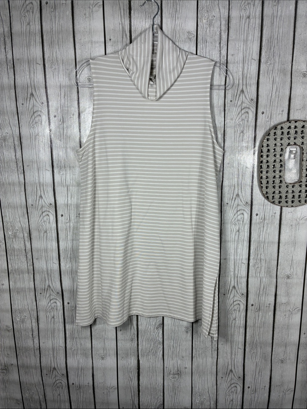 Garnet Hill| Sleeveless Striped Mock Neck Tunic Top Size L